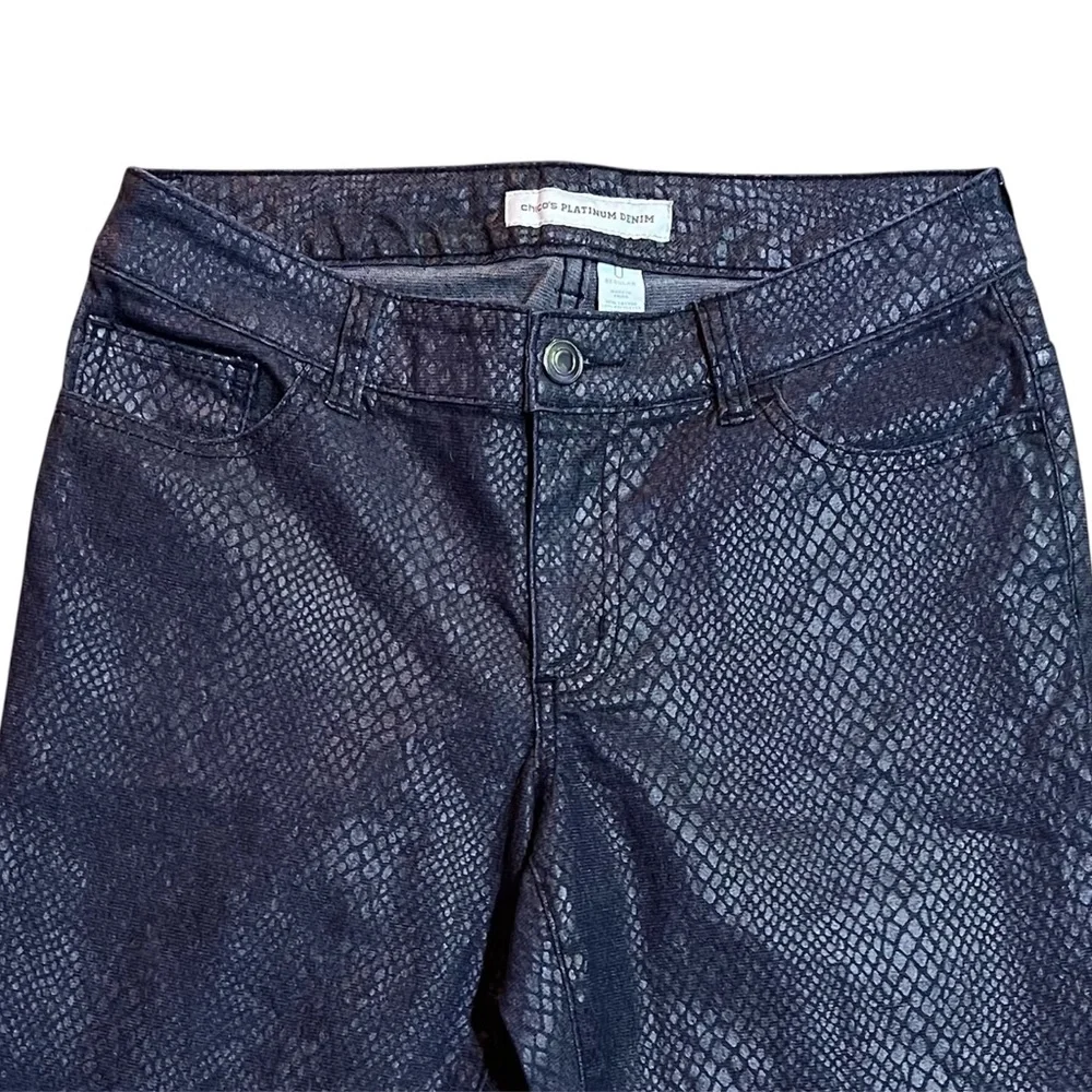 Chicos Platinum Denim Blue Snakeskin Print Jeans - Picture 2 of 6